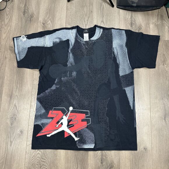 Vintage Jordan T Shirt Mens XL Black AOP All Over Print Jumpman Logo - Picture 2 of 6